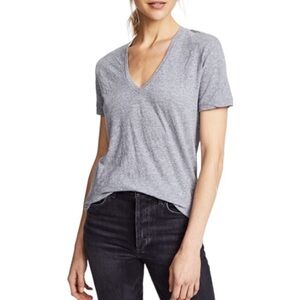 Monrow Deep V Heather Gray Short Sleeve Tee Size Medium
